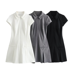 Collection Printemps 2024 <span class=keywords><strong>MYST</strong></span>&ZA pour femmes, nouveau costume gris uni élégant à manches courtes, coupe ajustée, avec fermetures éclair, taille élastique, tissu peigné - Product Image 4