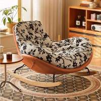 Fauteuil à bascule moderne et élégant de style mid-century, rembourré en tissu doux, avec ottoman, pour salon, chambre à coucher, meubles de maison