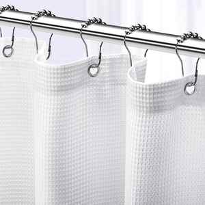 Best Selling Luxury Eco-Friendly Plain Jacquard Waffle Weave 100% Polyester 180x180cm Shower <b>Curtain</b> Set <b>with</b> 12pcs <b>Hooks</b> - Product Image 1