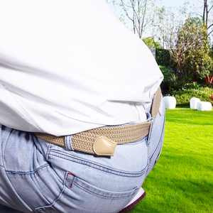 <span class=keywords><strong>Ceinture</strong></span> élastique à bout ajustable en cuir tressé <span class=keywords><strong>extensible</strong></span> noire pour hommes, avec logo personnalisé - Product Image 6