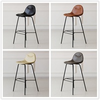 Tabouret de bar moderne et minimaliste en cuir, dossier haut en fer forgé, non rotatif, pour usage domestique et commercial, design transfrontalier