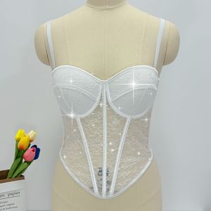Wholesale Fashionable <strong>Sequined</strong> Lace Outer-Wear Corset Bustier <strong>Top</strong> Shapewear Mesh High-End Spaghetti Strap <strong>Bandeau</strong> for Female - Product Image 4