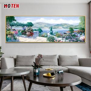 Dipinta A mano di pittura a olio Romantico Mediterraneo Americano Moderno soggiorno divano sfondo della parete tripla pittura - Product Image 4