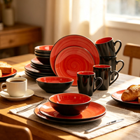 Service de table de luxe en grès de 16 pièces – Ensembles de vaisselle en céramique haut de gamme populaires pour la cuisine, avec tasses à café en céramique