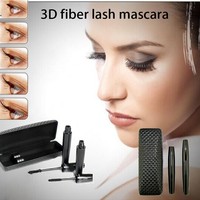 Set Maskara bulu mata serat 3D hitam tahan air maskara ekstensi bulu mata serat alami 3D