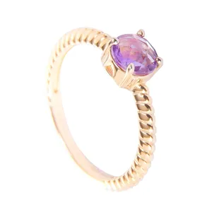 Luxury Fashion Rings Wholesale High Quality Jewelry Purple Natural Stone 18k Gold Hand Ring for Women