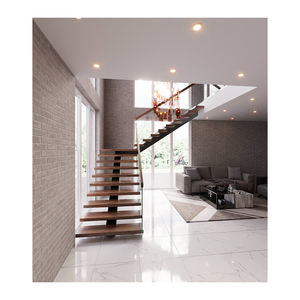 Escalera de viga central personalizada con peldaños de madera maciza y barandilla de vidrio - Product Image 5