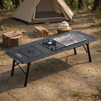 Table de camping pliable en métal IGT, 5 unités modulaires pour l'extérieur avec brûleur à gaz et barbecue au charbon de bois