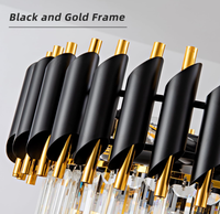JACKSUN Lustre de Luxe Rond en Fer Doré et Noir avec Cadre en Verre Transparent, Luminaire Suspendu Moderne à 5 Niveaux, pour Hôtel et Salon