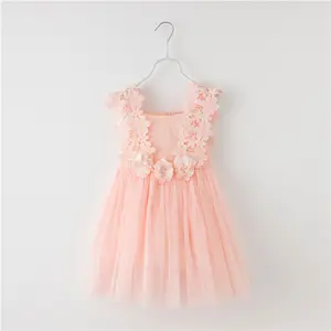 Ivy10610A Flower design kids girls lace dress hot sale princess girls sleeveless solid color frocks