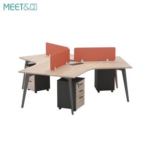 Modern Luxury <b>Office</b> Workstation Desk Customized 4-Person Modular <b>Table</b> with Wooden Cabinet Panel Style Furniture - Product Image 5