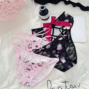 Tanga de seda helada con estampado de gato de <span class=keywords><strong>anime</strong></span> japonés original para mujer, ropa interior sexy con aberturas, estilo Pure Desire - Product Image 3