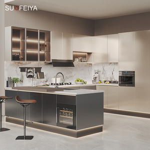 Customized Smart Joinery High Gloss Grey UV Lacquer L-Shaped MDF Modular Modern Glass Hinge Kitchen Apartment - Product Image 6