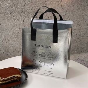 Sac isotherme gris argenté non tissé pour emballage alimentaire, garde au chaud et au froid, livraison réutilisable, pochette thermique portable - Product Image 3