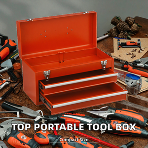 Boîte à outils portable en fer, 2 tiroirs, coffret de rangement rigide, rouge, organisateur d'atelier - Product Image 2