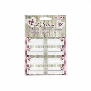 Etiquetas, paquete de 24, diseño de corazón, fondo de madera a cuadros rojos, pegatinas decorativas autoadhesivas - Product Image 2