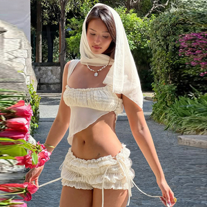 Comfortable Breathable Wrinkled Women's Shorts Patchwork Pleated Tie-up Low Rise Loose Casual Sporty Summer Eco-Friendly Quick - Product Image 1