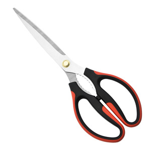 Stainless Steel <b>Kitchen</b> <b>Shears</b> 10 In Long Blade For BBQ Steak Cutting Black Red Handle - Product Image 1