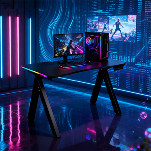 <span class=keywords><strong>Escritorio</strong></span> Gamer Ergonómico en Forma de K con Motor Individual, Luces LED RGB, Superficie Texturizada y Altura Ajustable para Gamers - Product Image 2