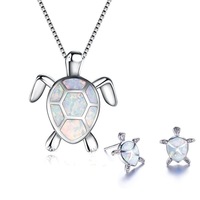 Ensemble de bijoux bohème mignon animal boucles d'oreilles ensemble de boucles d'oreilles collier tortue de mer opale de feu multicolore ensemble pour femmes fille cadeau
