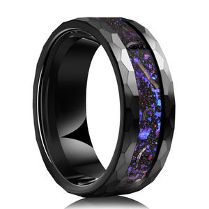 TG <span class=keywords><strong>Tungsten</strong></span> Anneaux pour Hommes Femmes Noir Bleu galaxie Feuille Bande De Mariage Martelé Confort Fit Cadeau Bijoux - Product Image 1