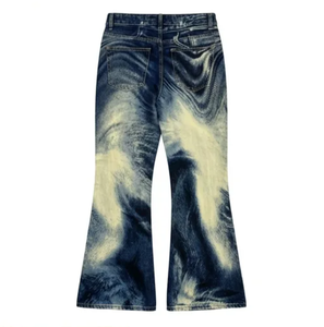 Jean évasé délavé dégradé bleu et blanc pour homme WangSheng, style vintage Y2K streetwear hip-hop décontracté, unisexe - Product Image 2