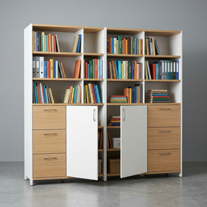 Moderno Armario <span class=keywords><strong>de</strong></span> Almacenamiento <span class=keywords><strong>de</strong></span> Libros <span class=keywords><strong>de</strong></span> Madera Resistente con Puertas y Estantes Abiertos para Oficina en Casa y Sala <span class=keywords><strong>de</strong></span> Estar - Product Image 1