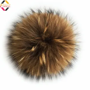 Lovely Colorful Genuine Raccoon Fur Pom Poms 100% Real Raccoon Fur PomPoms New Batton Style 17cm Real Raccoon Fur Ball