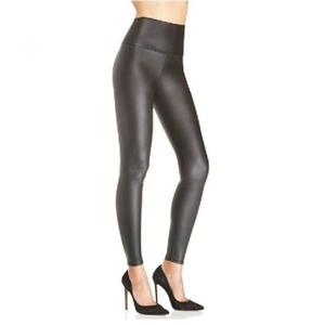 Leggings en cuir véritable pour femmes, style <span class=keywords><strong>vintage</strong></span> européen américain, taille haute, élastiques, respirants, coupe slim, skinny, printemps, noir - Product Image 3