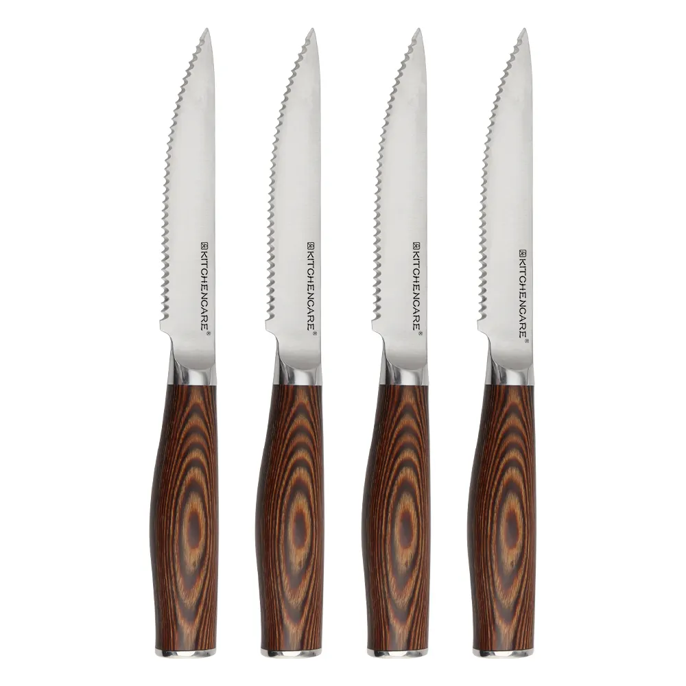 KITCHENCARE set of steak kitchen knives custom wholesale pakka wood 4pcs steak knives set