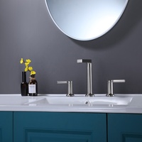Robinet de lavabo encastré de luxe en gros, finition nickel brossé, avec cartouche céramique, à poser sur le comptoir, eau chaude et froide