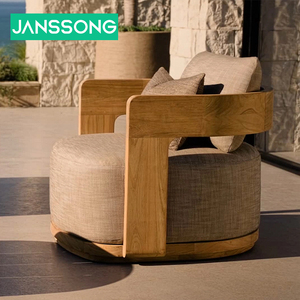 أثاث خارجي حديث، طقم أريكة حديقة خشبي مقاوم للماء مع حفرة نار، أطقم أرائك خارجية للفنادق، أريكة فناء فاخرة من خشب الساج - Product Image 2