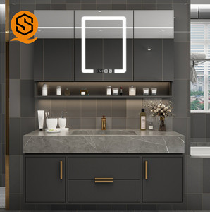 Mobile Bagno Moderno Europeo da Parete in Legno con Doppio Lavabo - Product Image 2