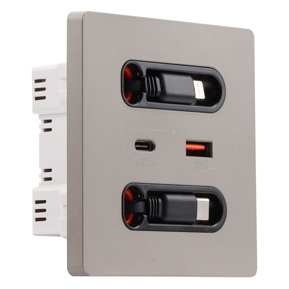 PC Gris, 1 USB A + C, 1 Lightning + 1 Câble USB C, 20W amélioré