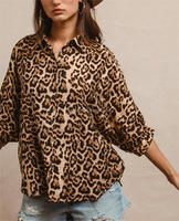 Chemisier ample décontracté pour femme, style vintage, imprimé léopard, col chemise, manches chauve-souris mi-longues, boutonné, grande taille personnalisée