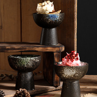 Ensemble de bols en céramique pour pieds hauts Plats en porcelaine noire durables Desserts Soupe Petit bol à pouding Milkshake Crème glacée Soupe au yaourt