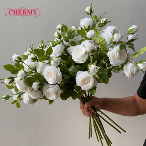 TH1538 وصول جديد: باقة ورد صناعي من الحرير بـ 6 رؤوس باللونين الوردي والأبيض للبيع بالجملة لتزيين حفلات الزفاف - Product Image 6