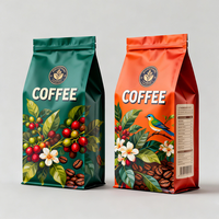 Sacs d'emballage pour café à fond plat, imprimés sur mesure, refermables, avec logo rose, vides
