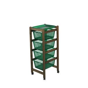 Chariot utilitaire moderne de haute qualité en bois de hêtre massif avec plateau amovible et 4 paniers en plastique de qualité alimentaire - Pour la cuisine ou la salle de bain - Product Image 5