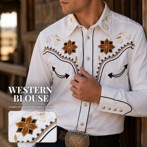 Western Blouse Custom Luxury Mens Embroidered <b>Cowboy</b> <b>Shirt</b> Pearl Snap Long Sleeve Woven Fabric Private Label Manufacturer - Product Image 1