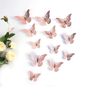 12 Piezas de Decoración de Pared con Mariposas 3D, Adhesivos de Mariposas con Diseño Hueco de PET para Bodas, Fiestas, Decoración de Paredes de Dormitorios - Product Image 1