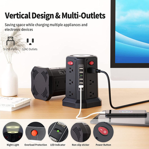 12 AC Multiple Outlets/Power Strip <strong>Tower</strong> with Surge Protector 5 USB Ports and Night Light 10FT <strong>Extension</strong> Cord - Product Image 6