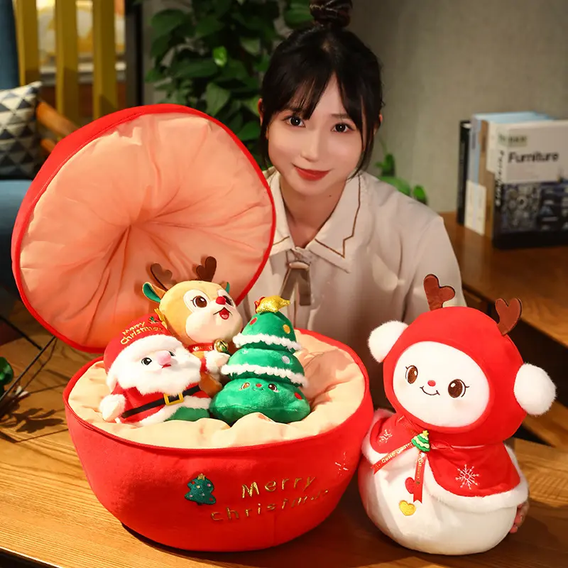 Cross Border Weihnachts plüsch tier mit Apple Cuddly Hugging Pillow Kuscheltier Rentier Spielzeug für Geschenk
