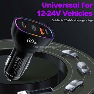 60W <b>USB</b>-<b>C</b> + <b>USB</b> PD & QC3.0 Fast Charging Car Charger with LED Ambient Light for Laptop & Camera - Product Image 6