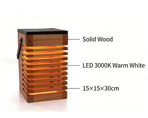 Lampes de jardin <span class=keywords><strong>LED</strong></span> solaires et alimentées par courant continu, écologiques, en <span class=keywords><strong>bois</strong></span> massif, étanches IP65, avec batterie au lithium rechargeable pour une utilisation en intérieur - Product Image 3