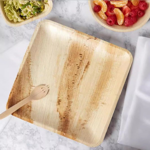 Design moderne Assiettes de fête jetables <span class=keywords><strong>en</strong></span> bambou et feuilles de palmier 10 pouces 8 pouces ensemble de vaisselle carrée biodégradable - Product Image 3