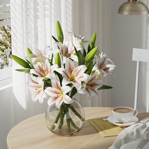 Ensemble de lys artificiels, fleurs artificielles à tige courte avec 12 têtes de lys entièrement fleuris et 6 bourgeons pour la décoration de mariage/maison - Product Image 5