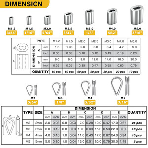 Clips pour câbles métalliques en acier inoxydable 304 M3 3 mm Métrique Usage industriel général - Product Image 1