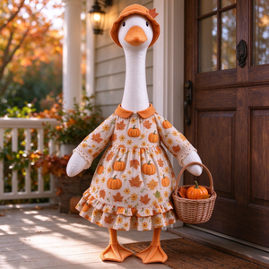 Tenue de canard de la fête des Mille-Feuilles pour porche, robe citrouille, costume de canard pour décoration extérieure de pelouse, chapeau feuille d'érable, panier, décoration de porche avant pour la récolte - Product Image 4