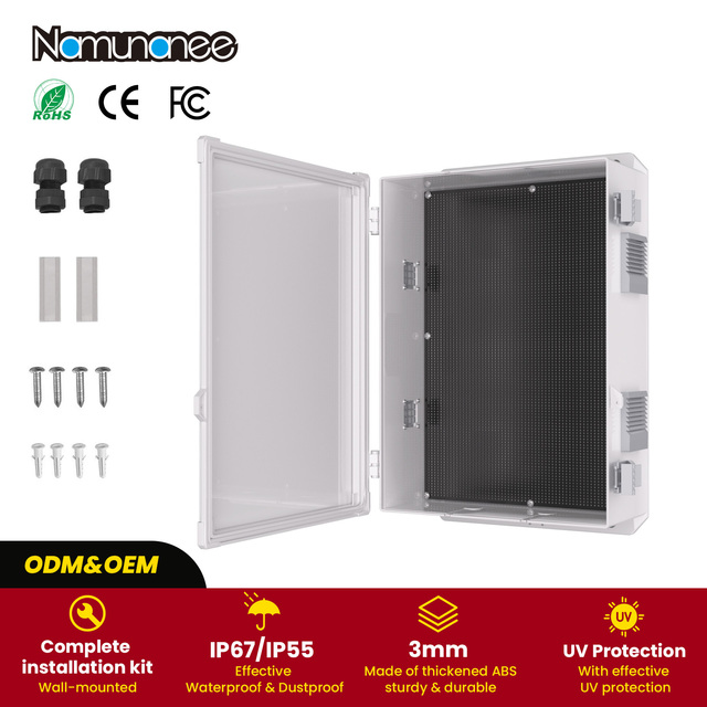 Waterproof ABS Plastic Power Distribution Box Junction Box with Inner Mounting Plate and Hinged Cover for Electrical Protection